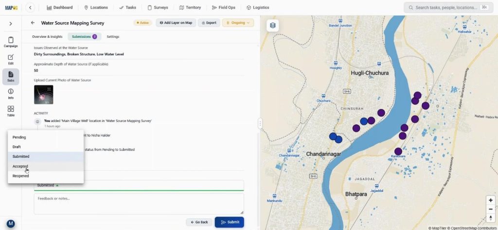 review submissions to Collect Location-Based Field Data