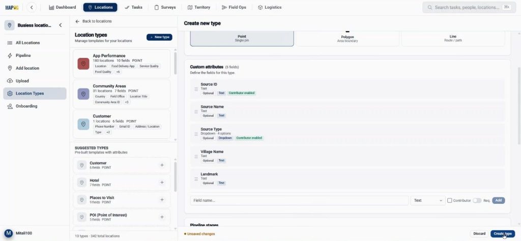 Collect Location-Based Field Data point template with fields created in MAPOG