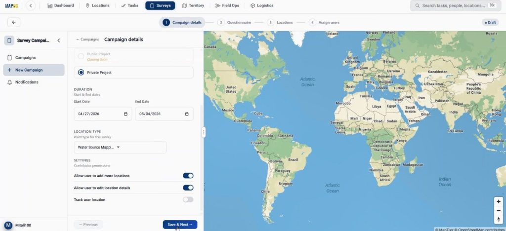 select location type & toggle on setiings