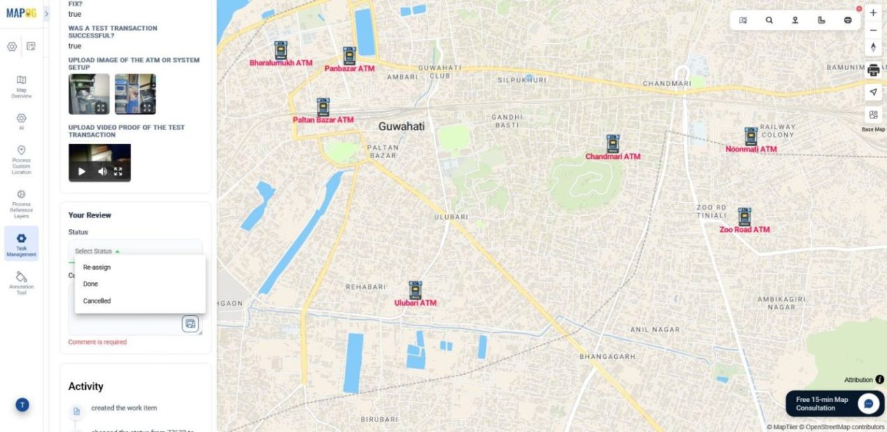 Monitoring completion forms and task activity from central dashboard.