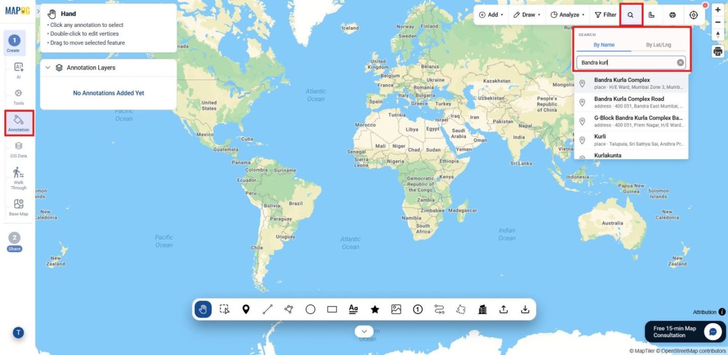 Screenshot 2026-04-17 122731 Annotation panel with Search Tool used to locate property for mapping