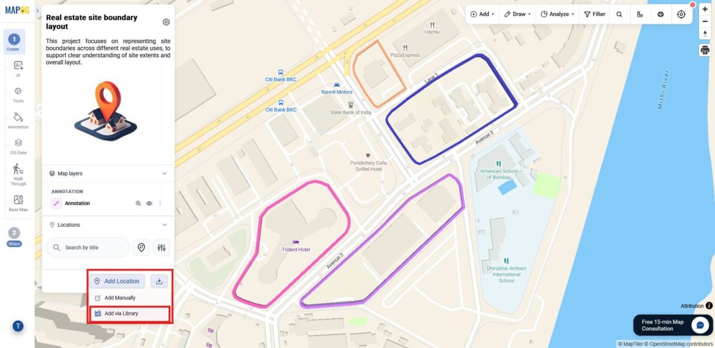 Screenshot 2026-04-17 145449 Adding business locations from library to create 3D boundary walls map view.