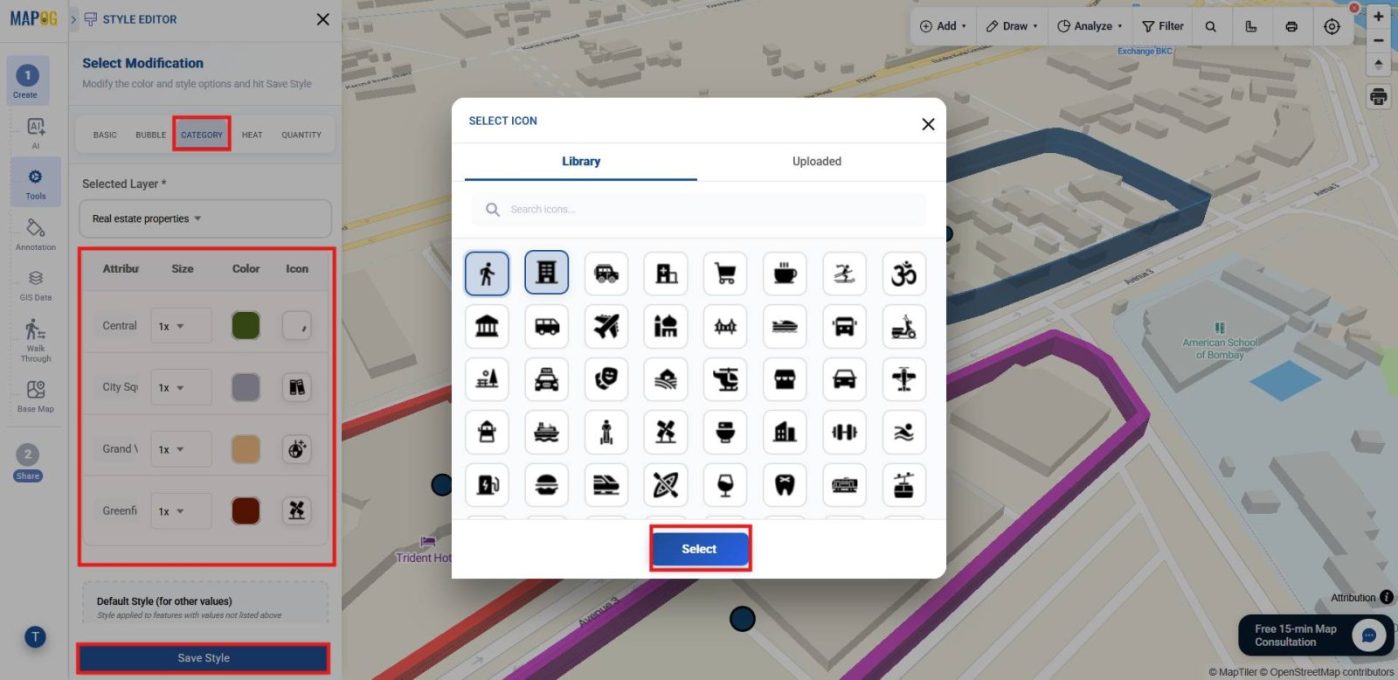 Screenshot 2026-04-17 151555 Applying category icons and color coding to distinguish mapped properties.