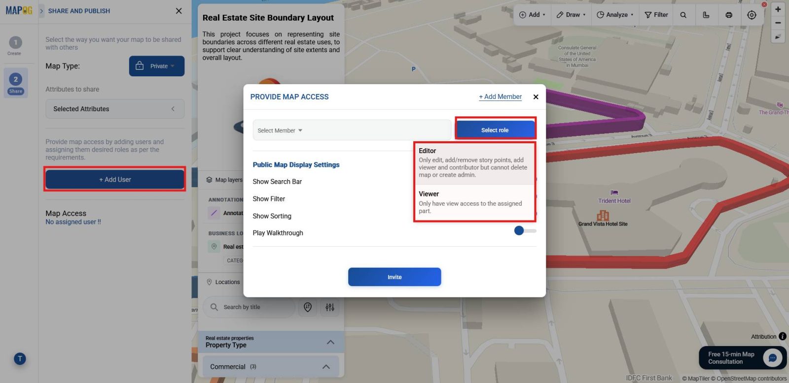 Screenshot 2026-04-17 165247 Preview and Share section with user roles to securely create 3D boundary walls project sharing.