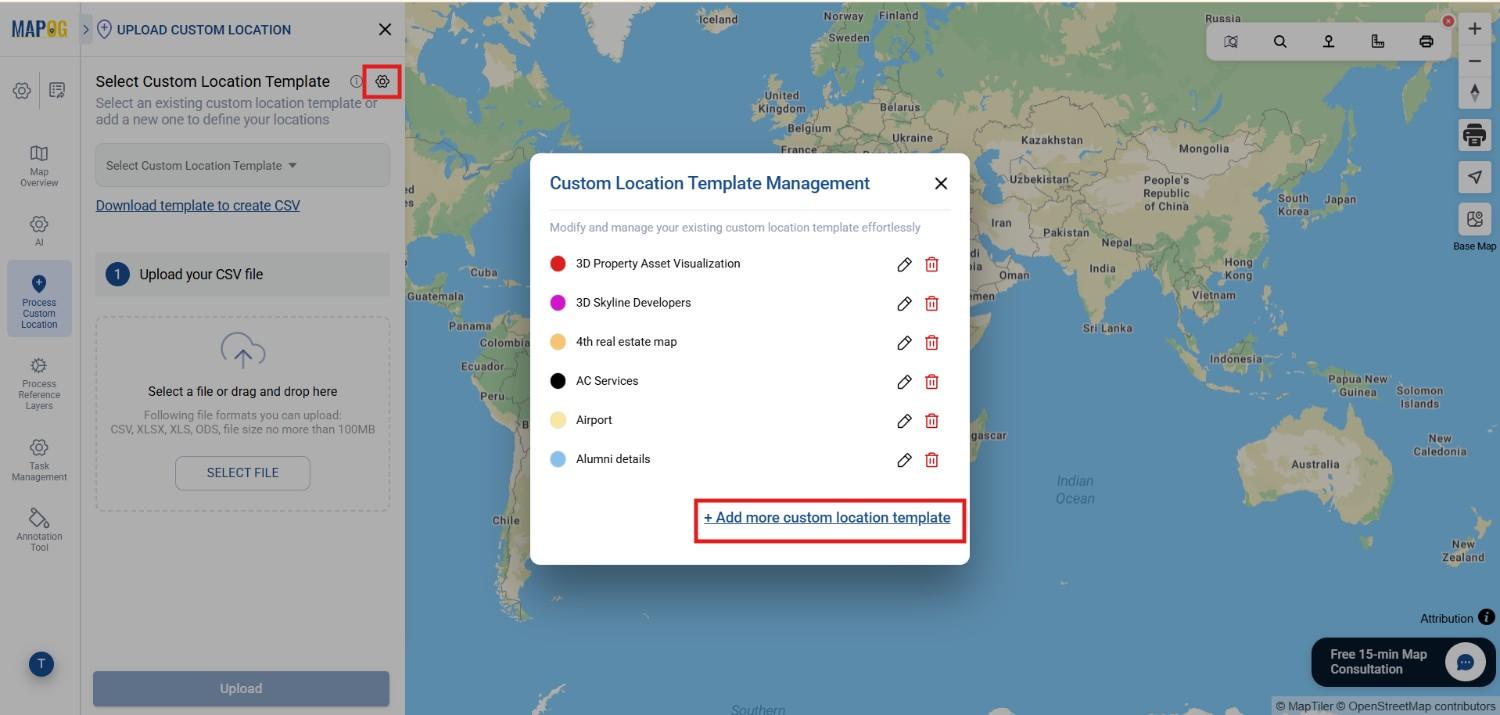 create more custom template by clicking add more custom location template to Create Shareable Maps
