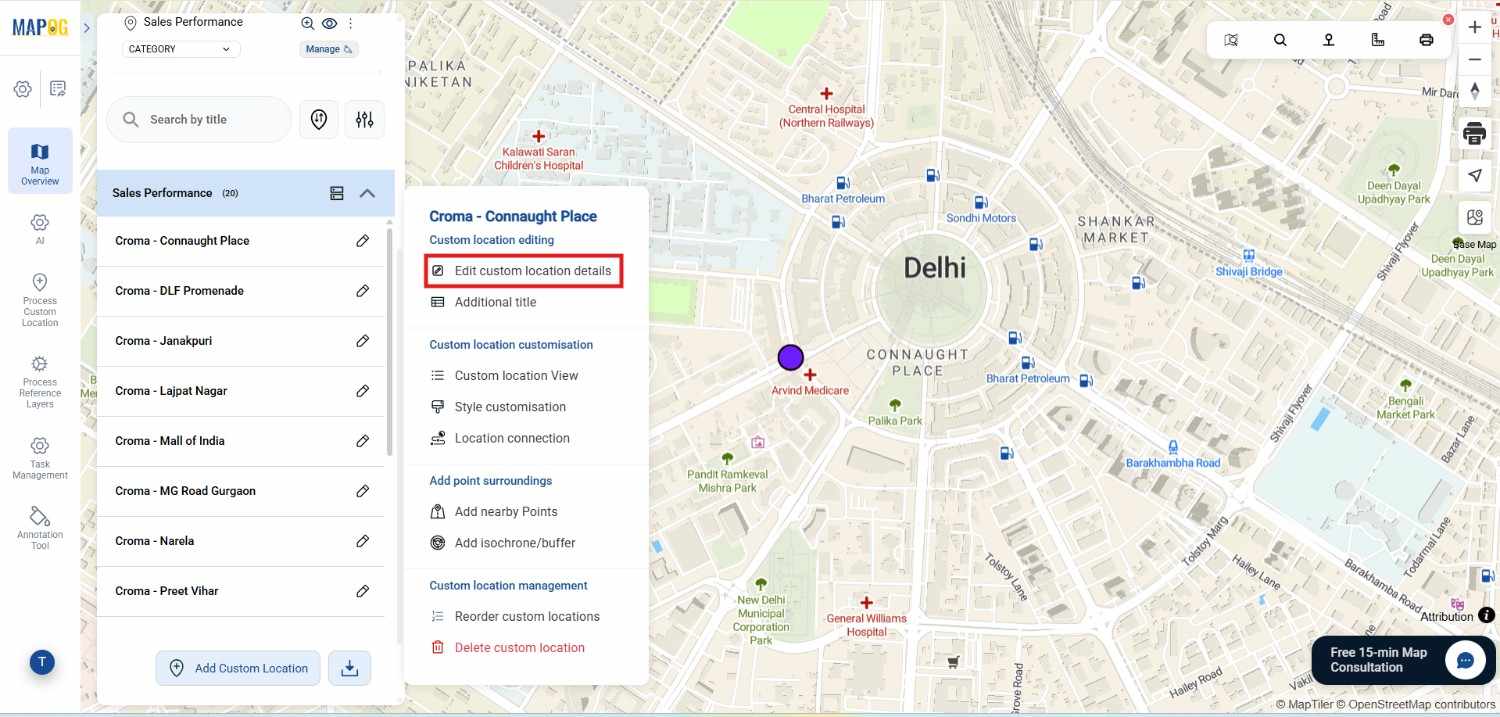 now edit the points by going edit custom location