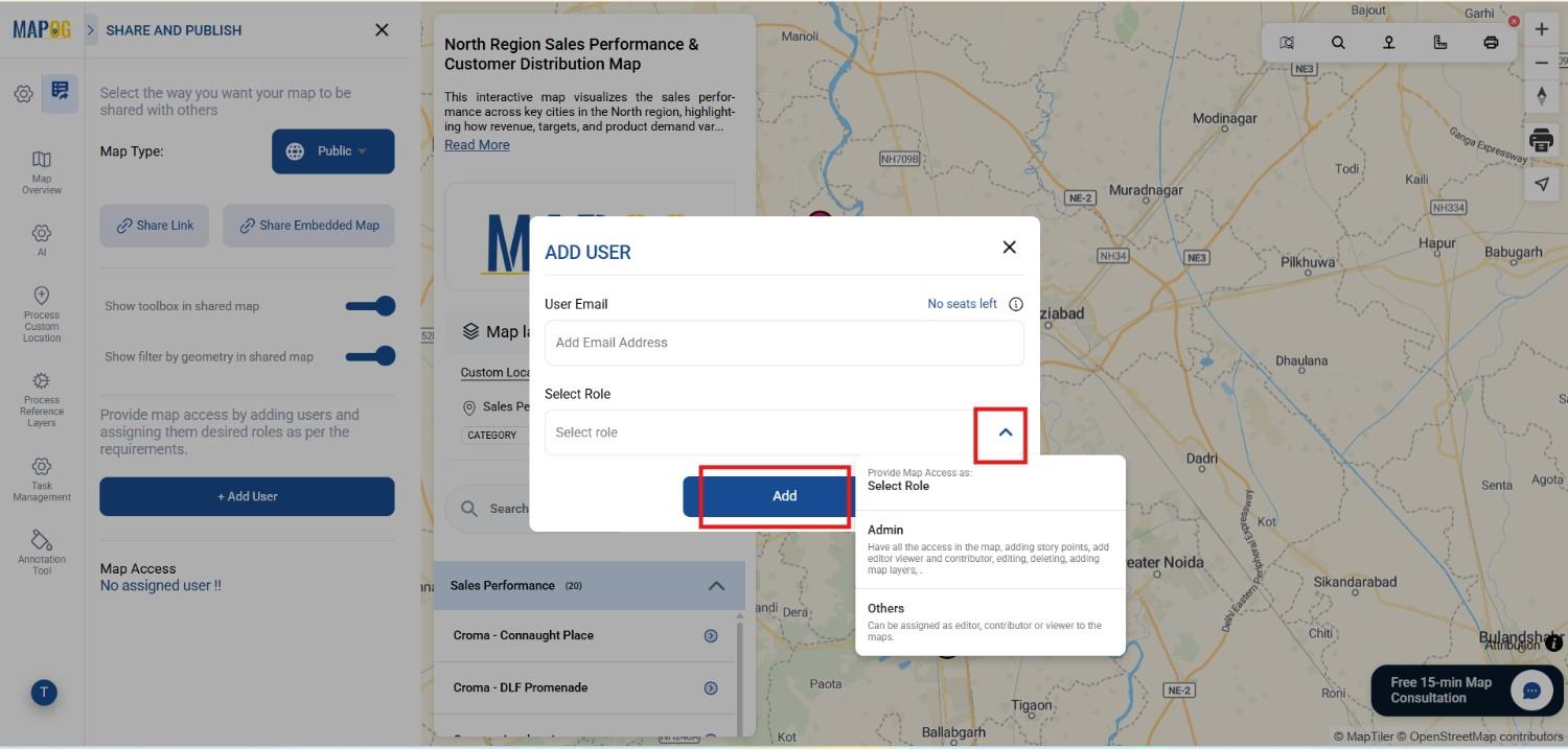 provide email address and select their role to Create Shareable Maps