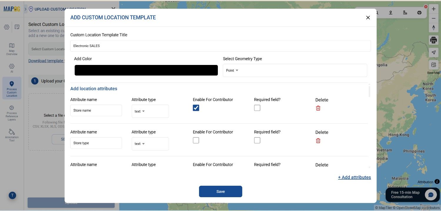 add attributes like store name , revenue and choose different attribute type