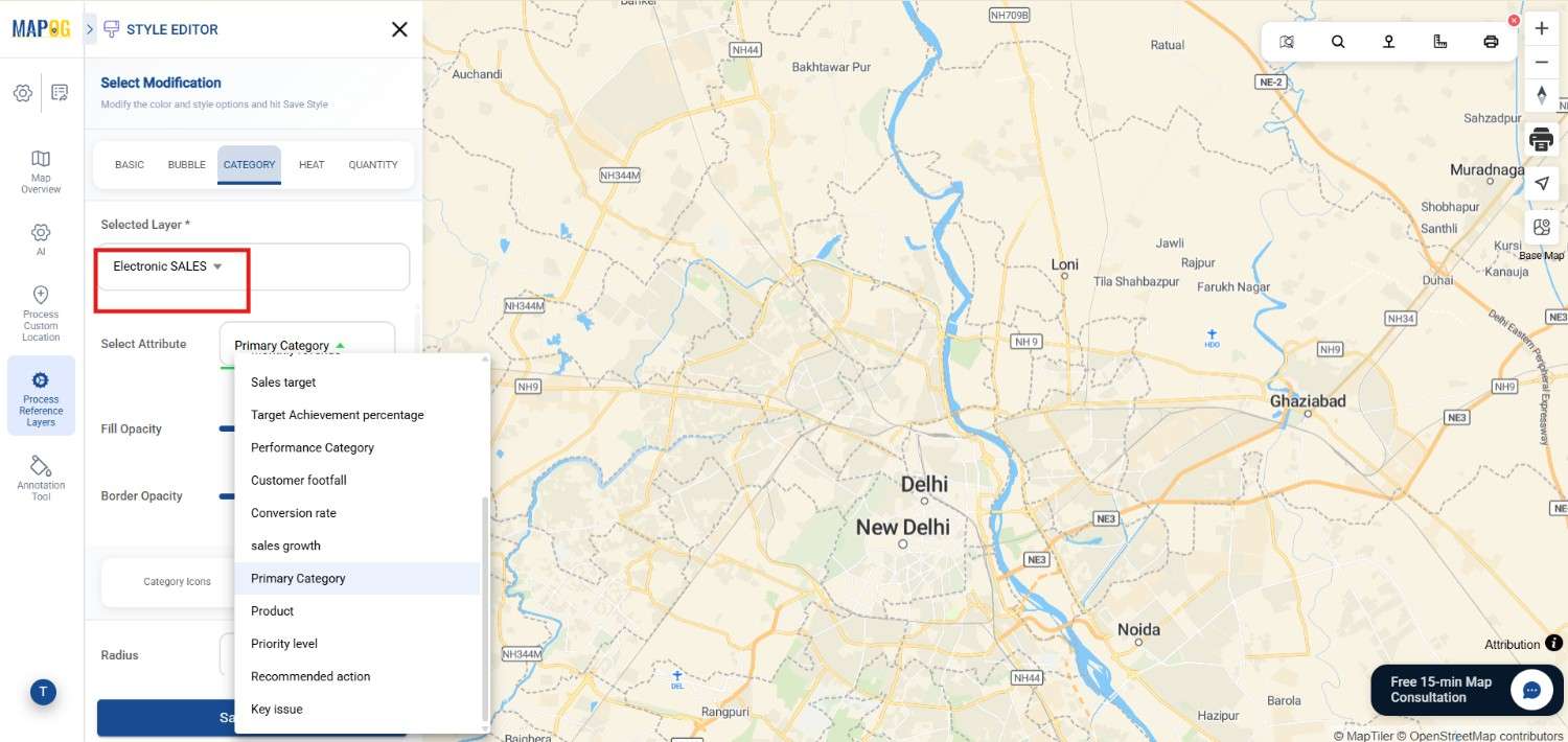choose category trmplate then choose a attribute to style the map  