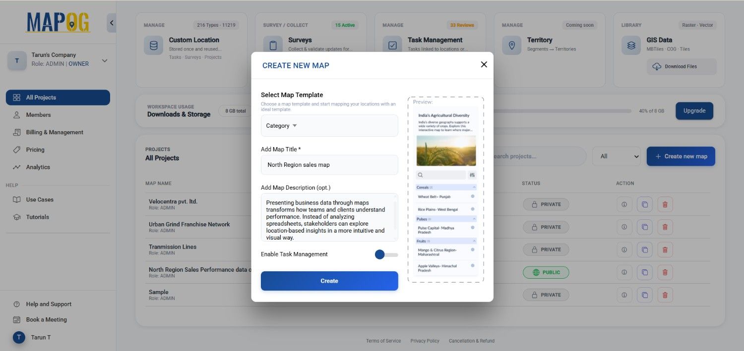 creating new category map and write tittle and decription to Create Shareable Maps