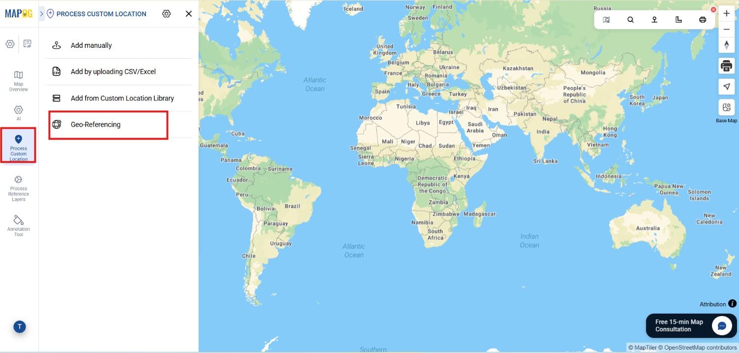 choose georefrencing option in process custom location 