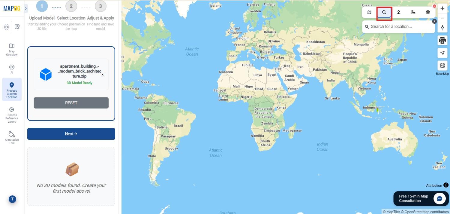 Property uploading after select or search your area 