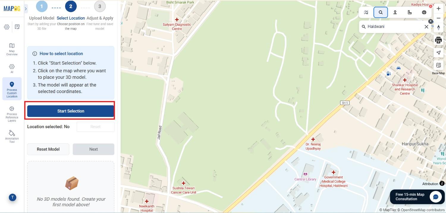 select the area by marking where to upload your Property