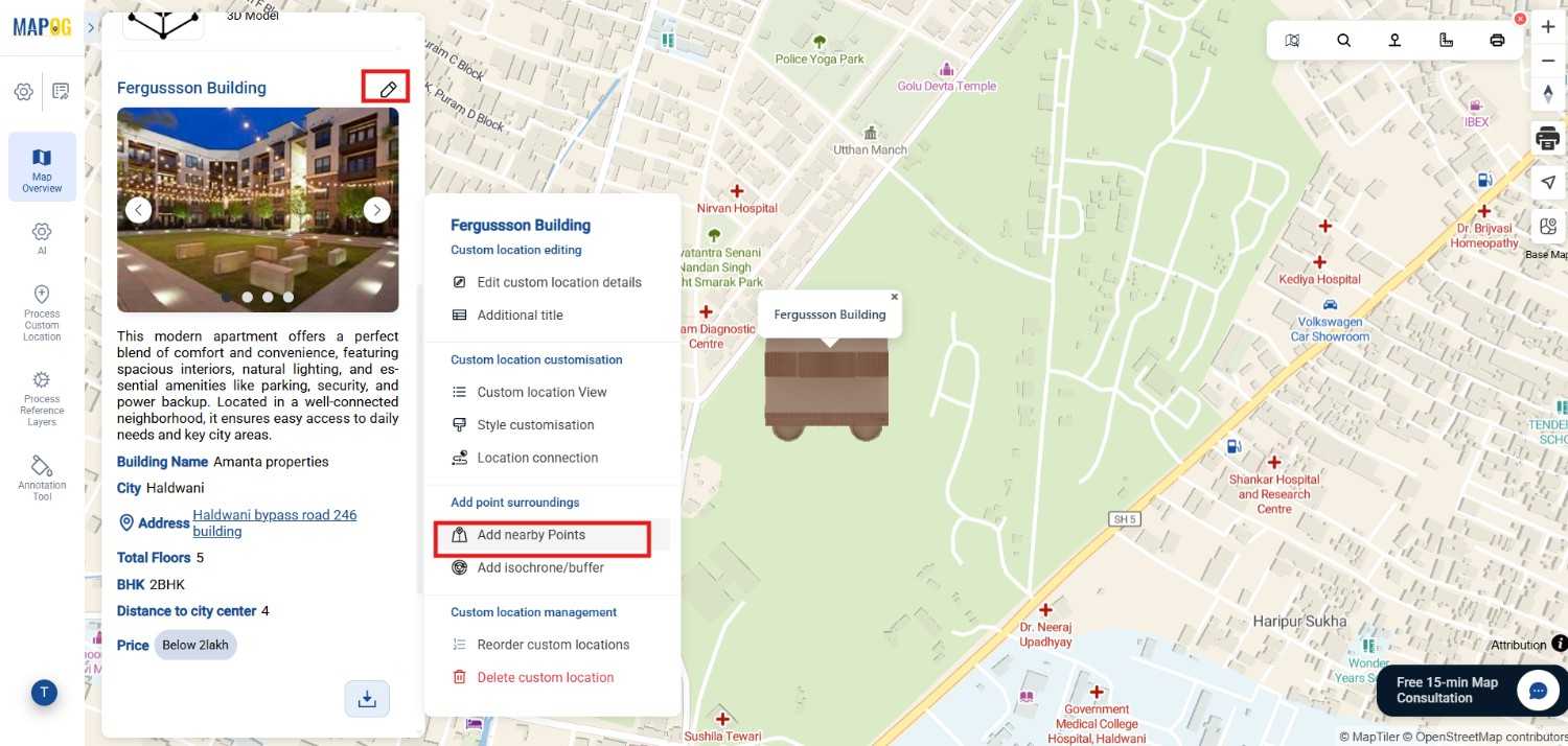 to addnearby click on add nearby option 