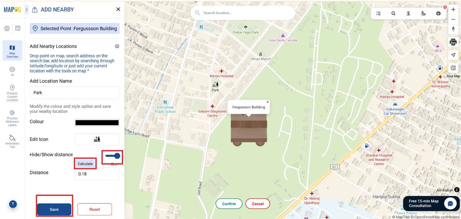 show distance from your  property and calculate it and click save 