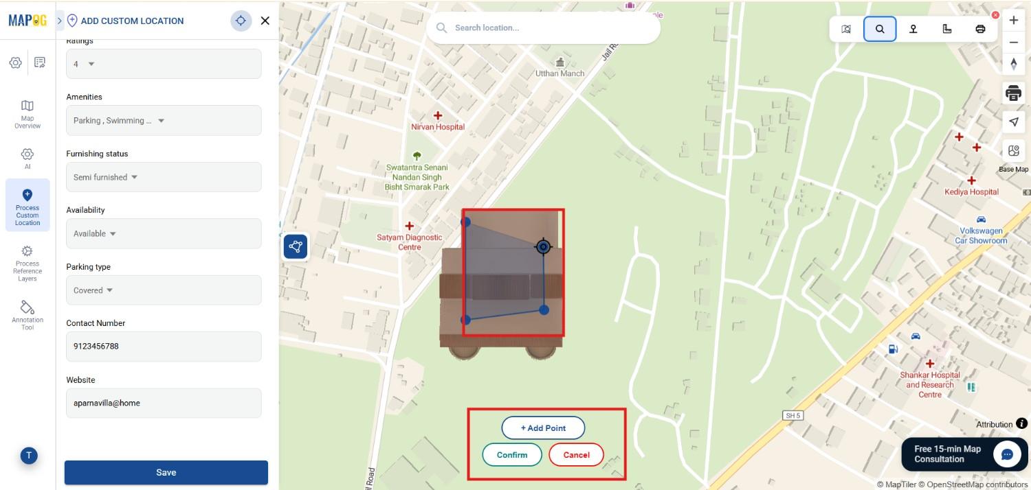 draw four points and click on confirm to confirm polygon over Property
