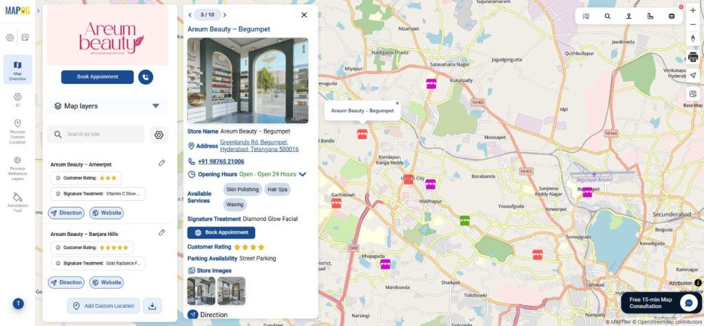 Franchise map interface prepared to showcase all franchise locations
