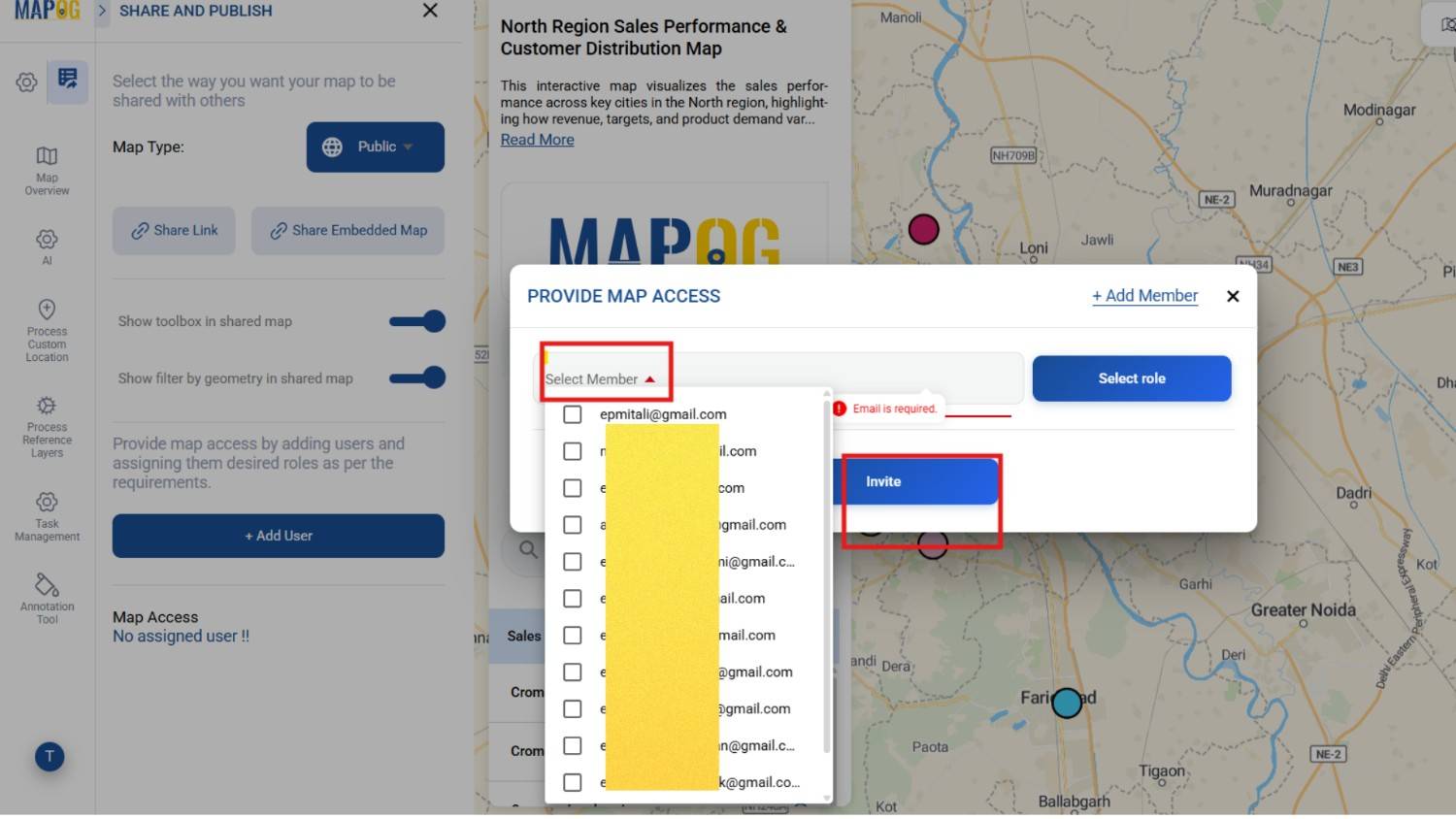 assign roles to members and invite them

