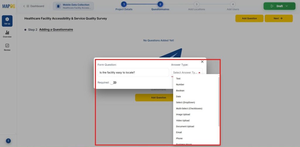 Add Question section 