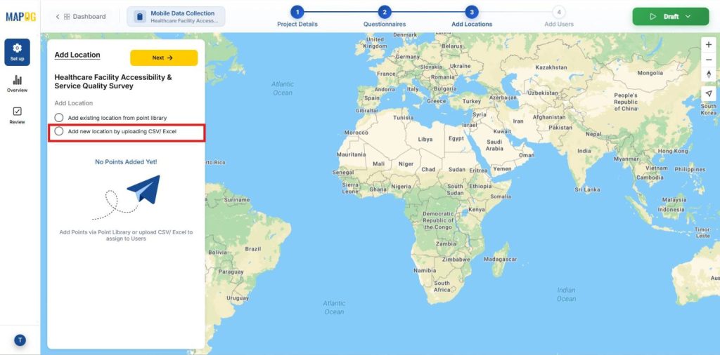 Add new location by uploading CSV/Excel
