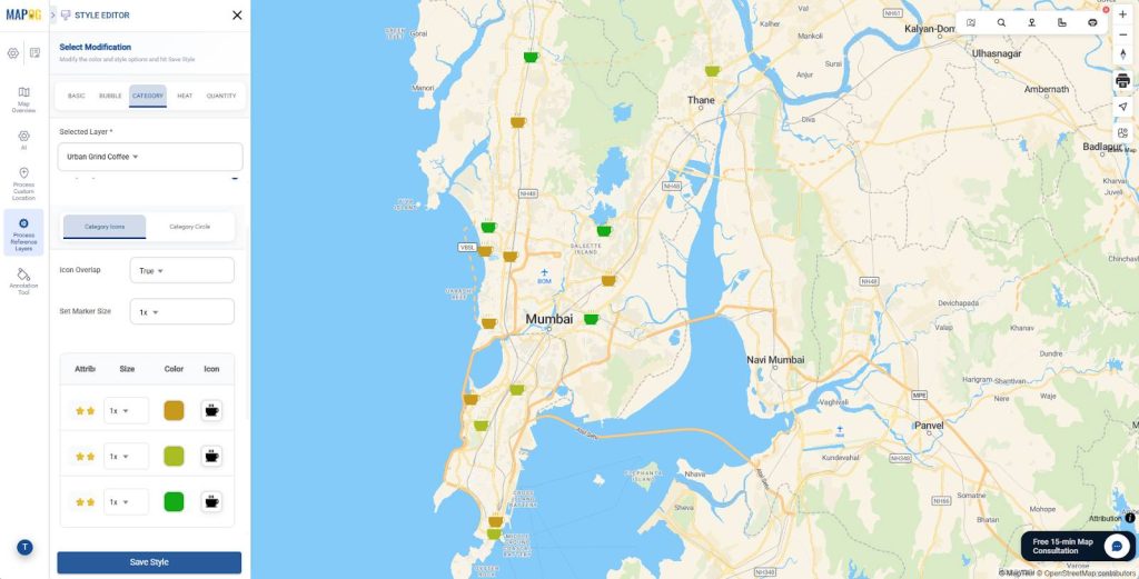 Apply category-based styling to differentiate franchise locations