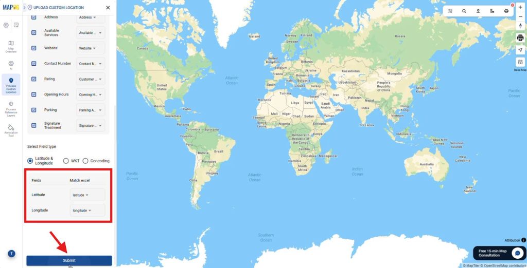 Map latitude and longitude fields to accurately place franchise locations on map