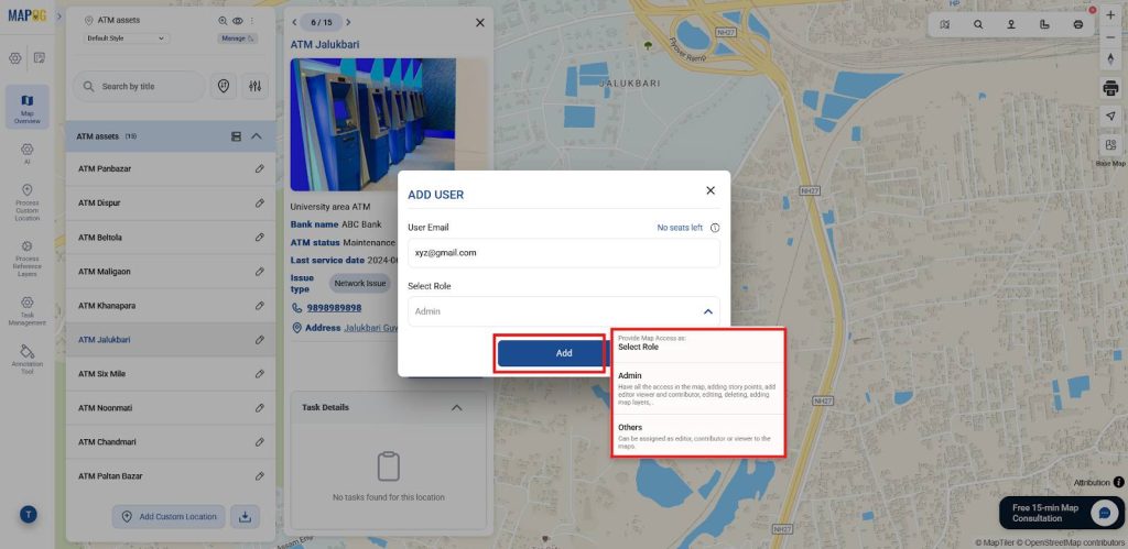 Adding team members and assigning roles in MAPOG
