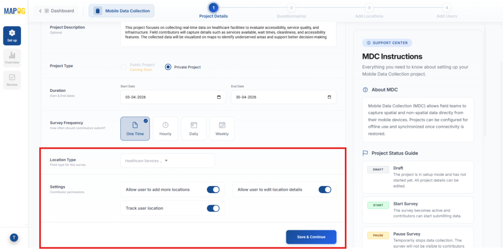 Location type and save it