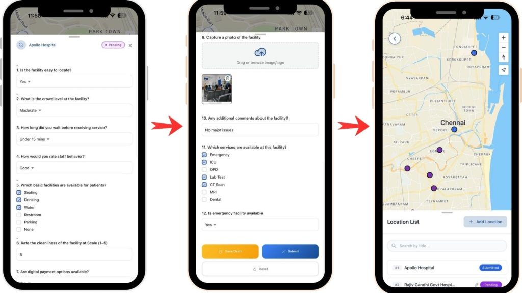 enter responses, upload images for Field Surveys and Store Data