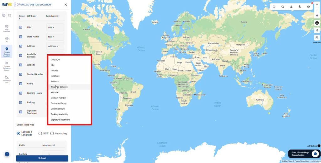 Map spreadsheet fields to location attributes for accurate franchise data import