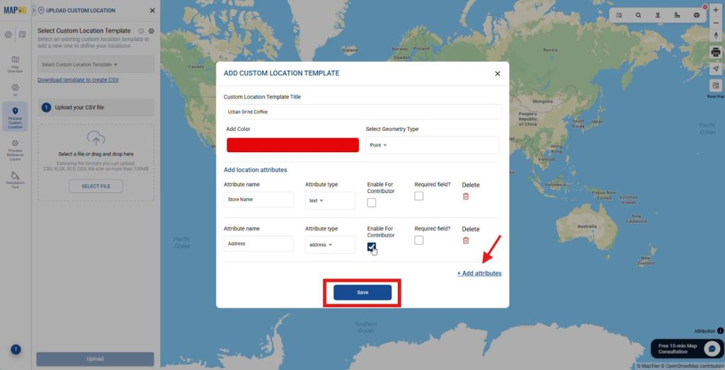 Add attributes to custom template for franchise location map creation
