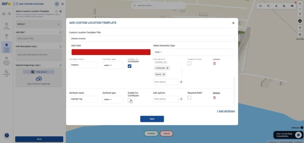 Add attributes and details to custom location template