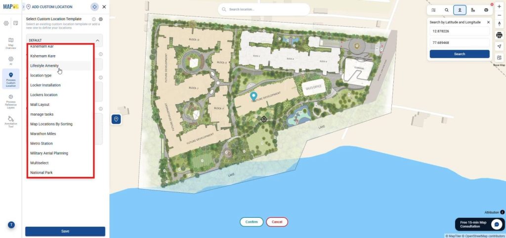 Upload Your Base Map select custom location template from list in MAPOG