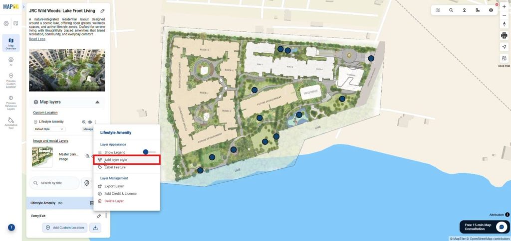 Property plan with multiple location markers and add layer style options