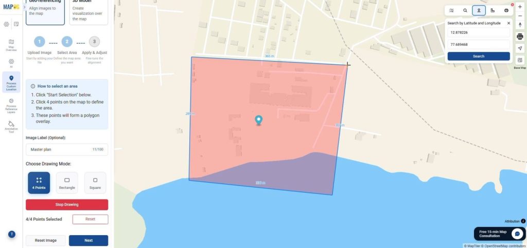 Upload Your Base Map define area boundary accurately on map for alignment