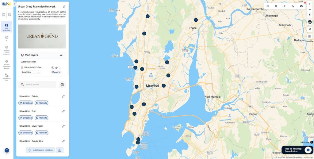 View mapped franchise locations on interactive map with pins