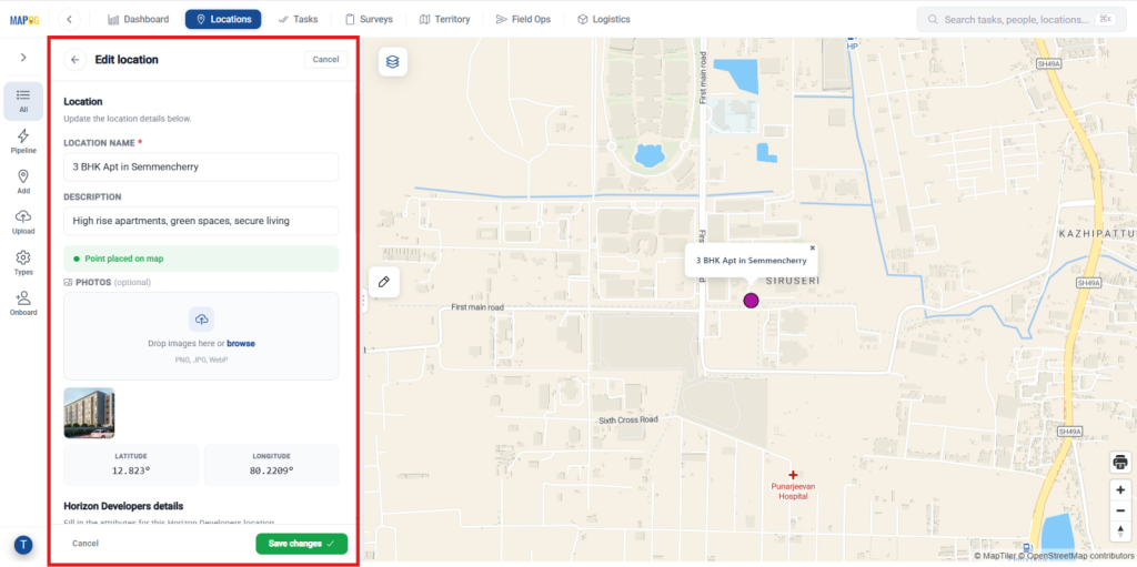 update location details  for Residential and Commercial Properties

