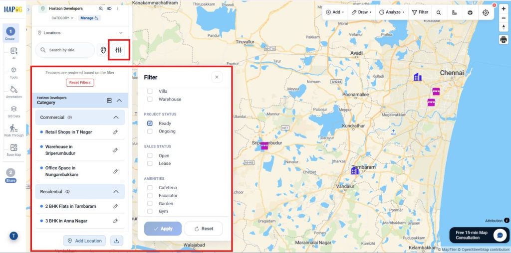 Filters help refine properties