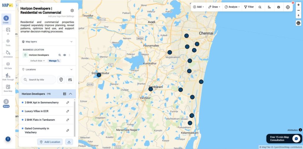 All saved locations forResidential and Commercial Properties
 