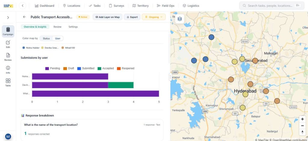 Final output of location based field data survey map