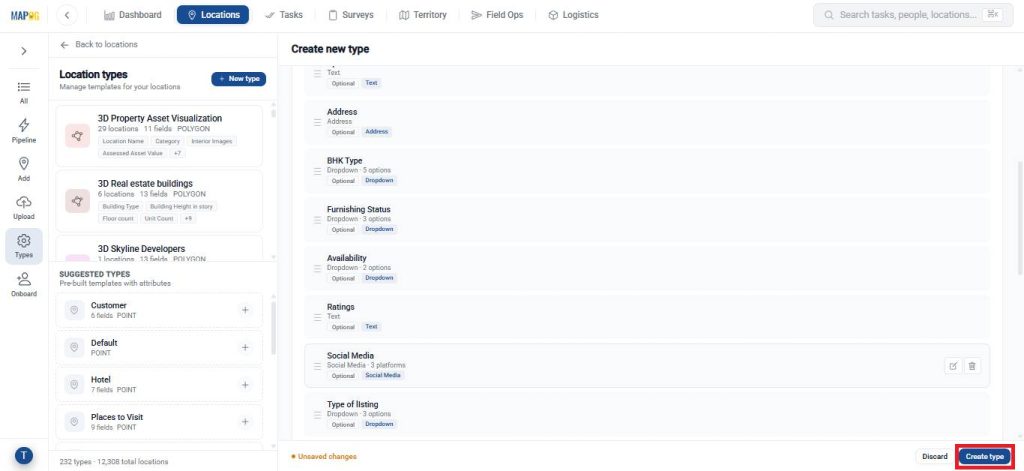 Add attributes for your new location type of your display property listings map