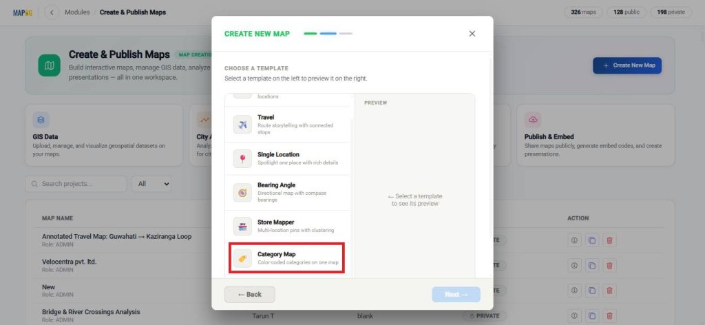 Select category template