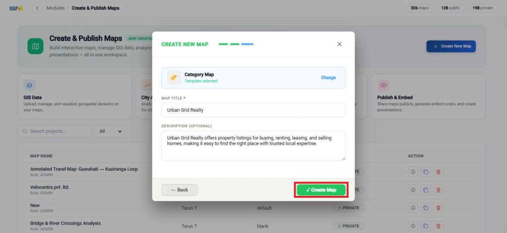 Give your display property listings map a title and a description
