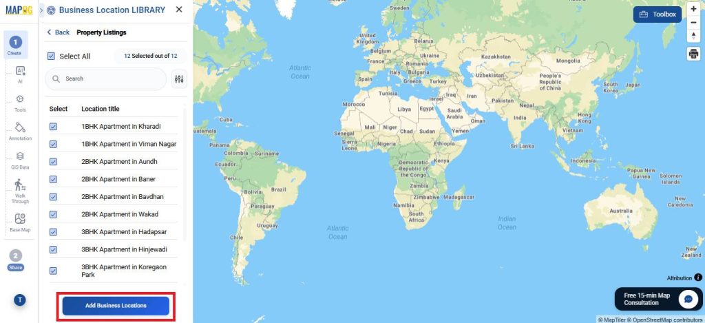 select all locations to add them to the map
