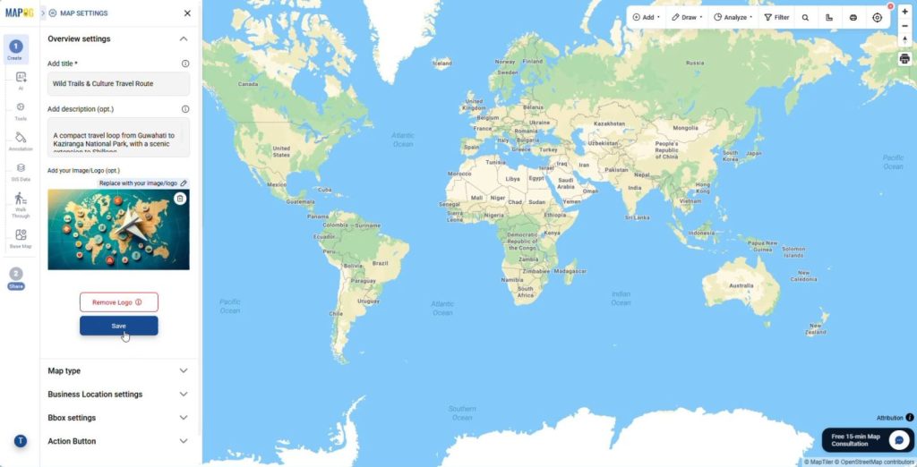 Upload map cover image in map settings panel