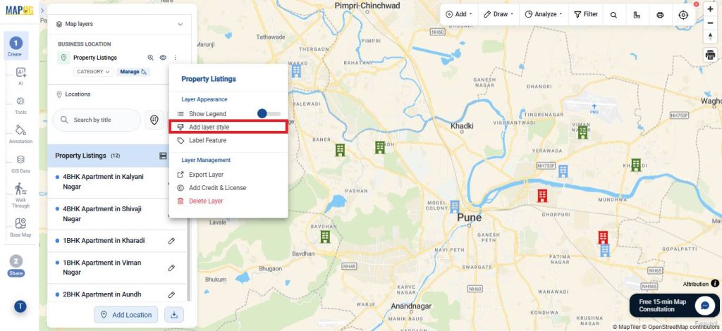 Add layer style to your display property listings map