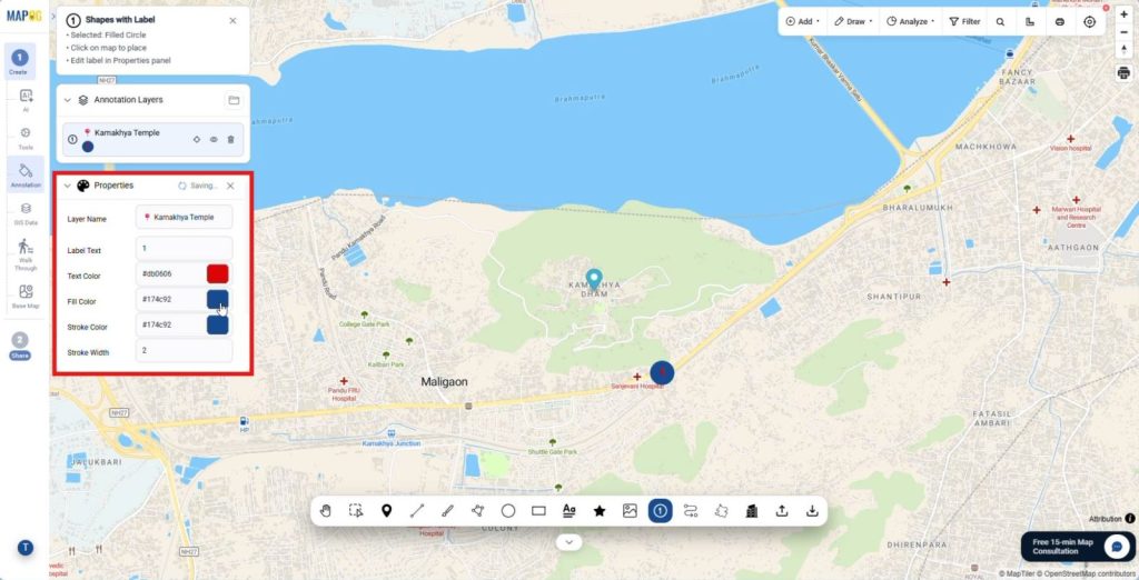 Customizing breakpoints by adding layer name, label text and color to create an annotated travel map