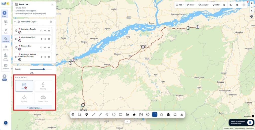 Selecting appropriate route profile to create an annotated travel map