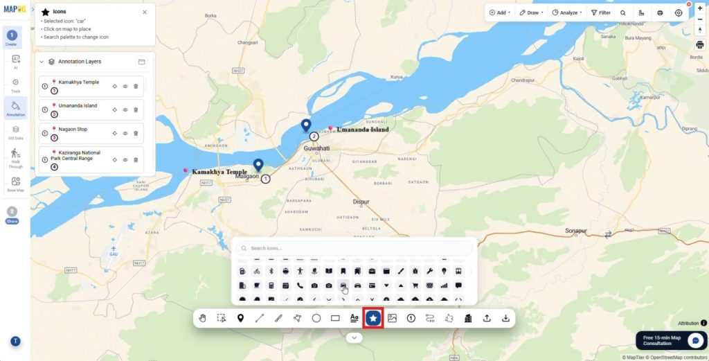 Placing relevant icons for visual clarity