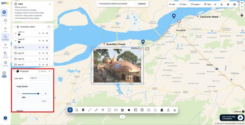 Position the image accurately and adjust opacity, rotation, and scale